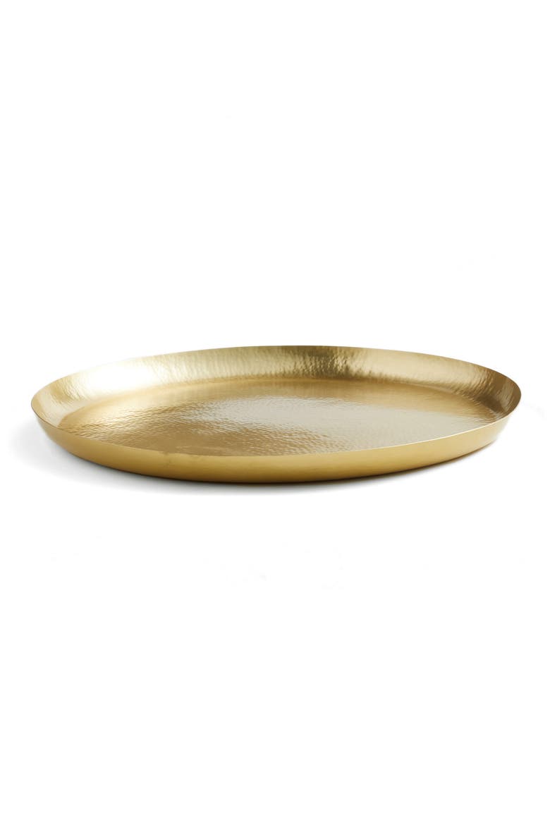 Large Hammered Metal Round Tray, Alternate, color, GOLD