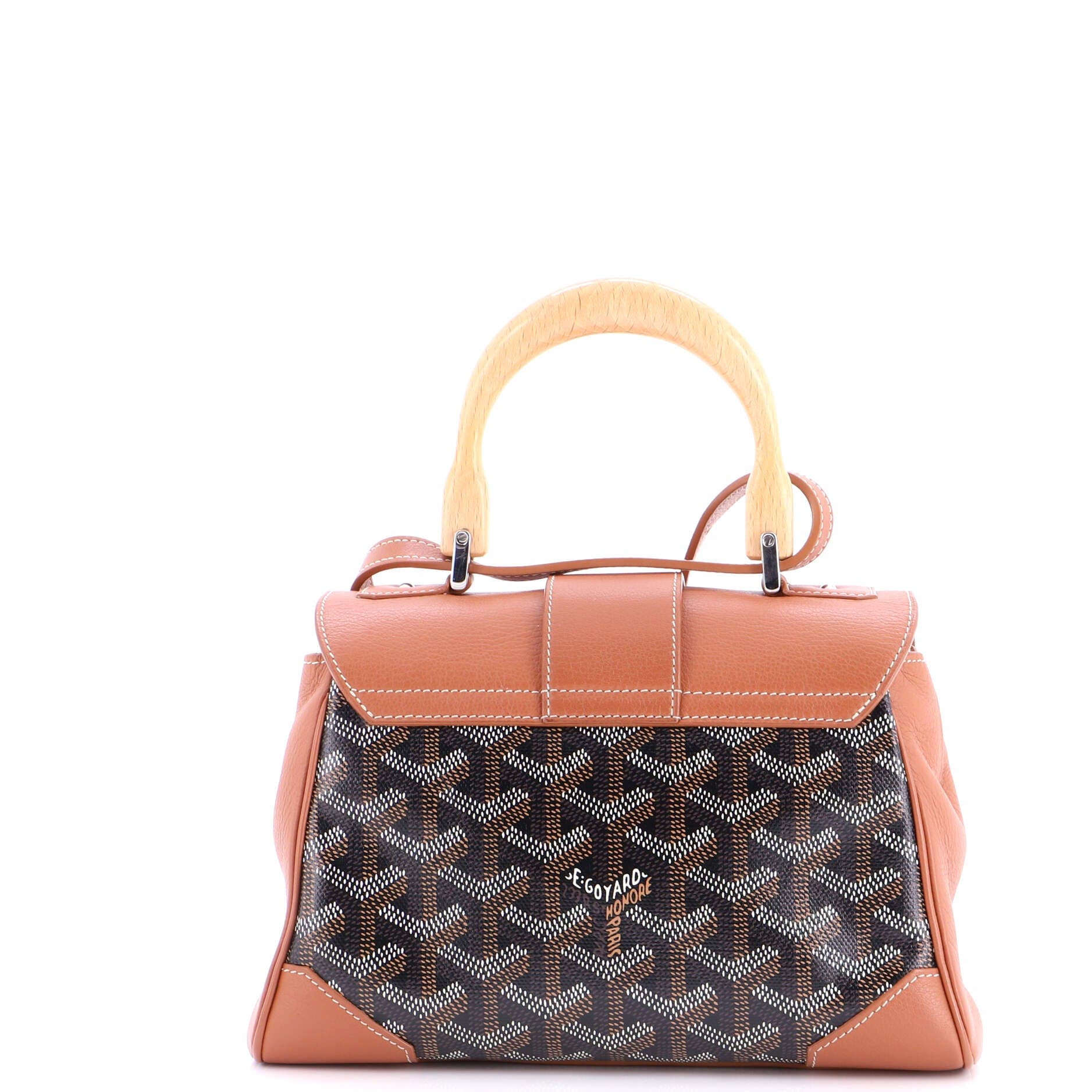 Pre-Owned Goyard Saigon Top Handle Bag Coated Canvas with Leather Mini, Alternate, color, Brown