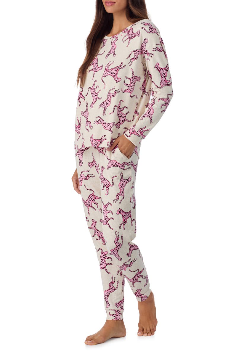 Room Service Pjs Long Sleeve Print Pajamas, Alternate, color, Oatmeal/ Pink Leopard Print