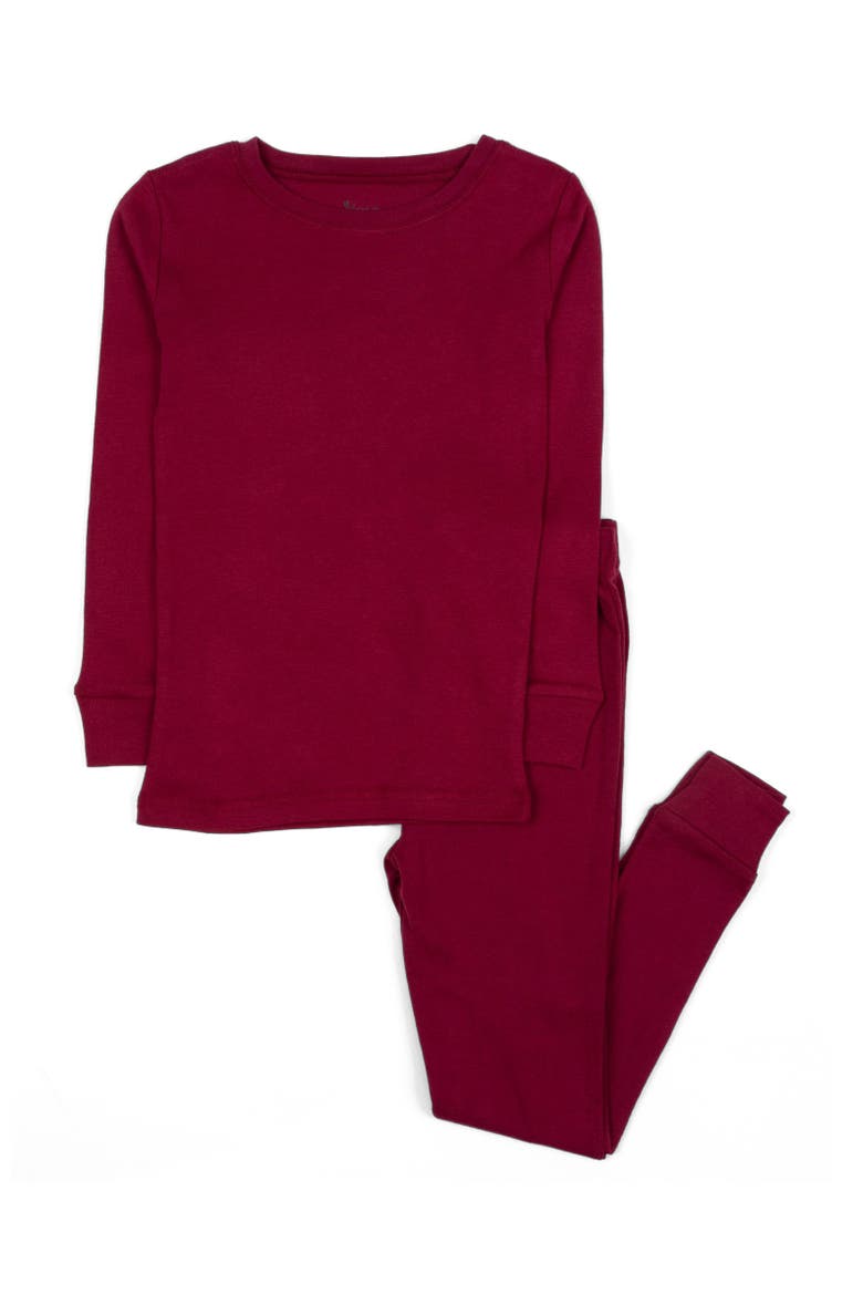 Kids Two-Piece Solid Cotton Matching Family Pajamas, Main, color, Maroon