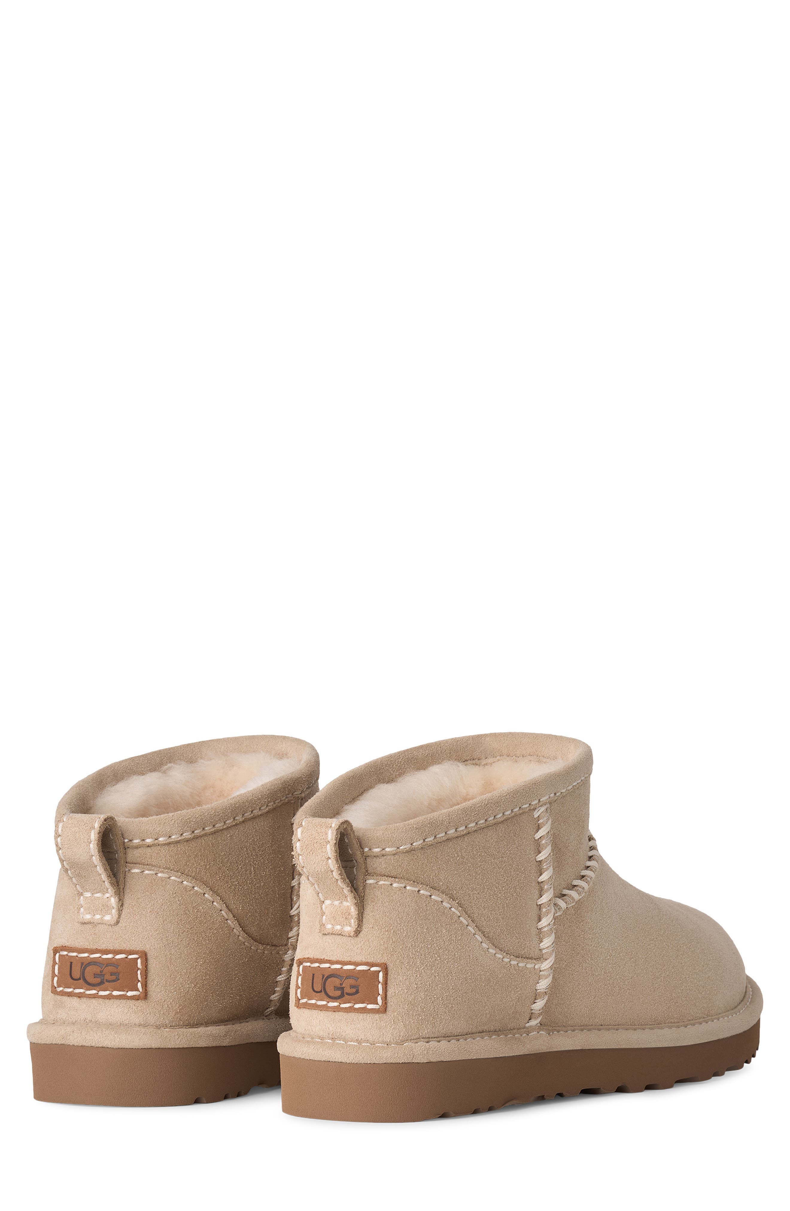 Classic Ultra Mini Stitched Genuine Shearling Boot, Alternate, color, SAND