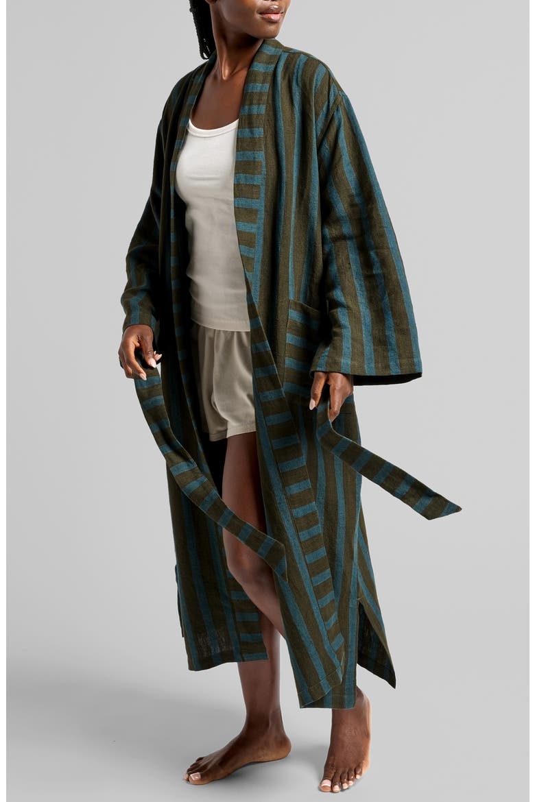 Stripe Linen Robe, Main, color, EVERGREEN AND PEACOCK