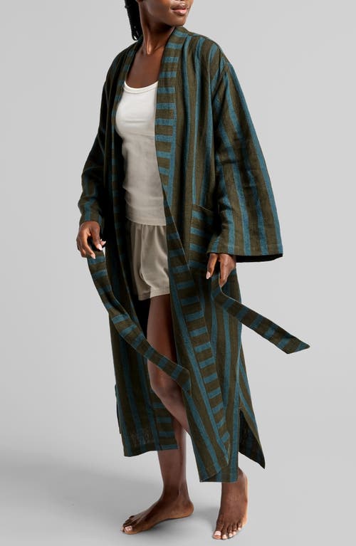 Parachute Stripe Linen Robe In Gray
