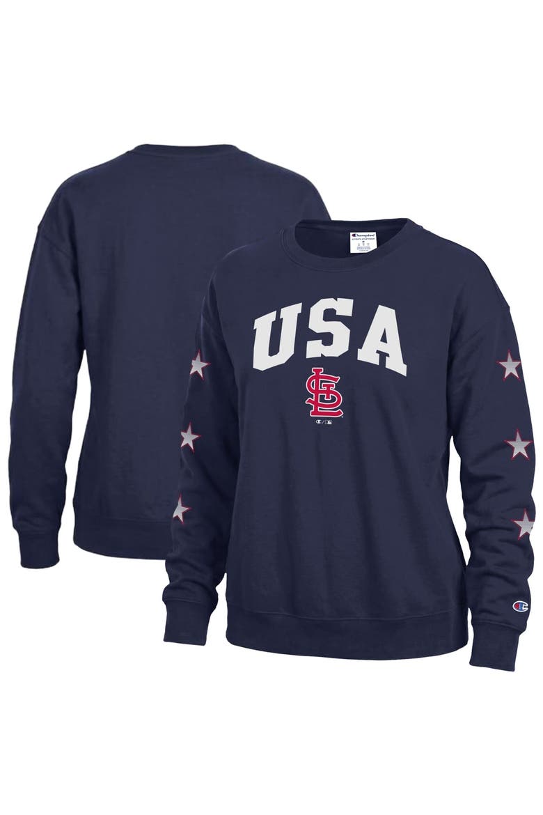 Women's Champion  Navy St. Louis Cardinals Americana Fleece Crewneck Sweatshirt, Main, color, Navy