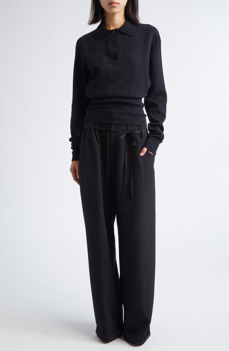 renaissance renaissance Isa Merino Wool Polo Sweater, Alternate, color, Black