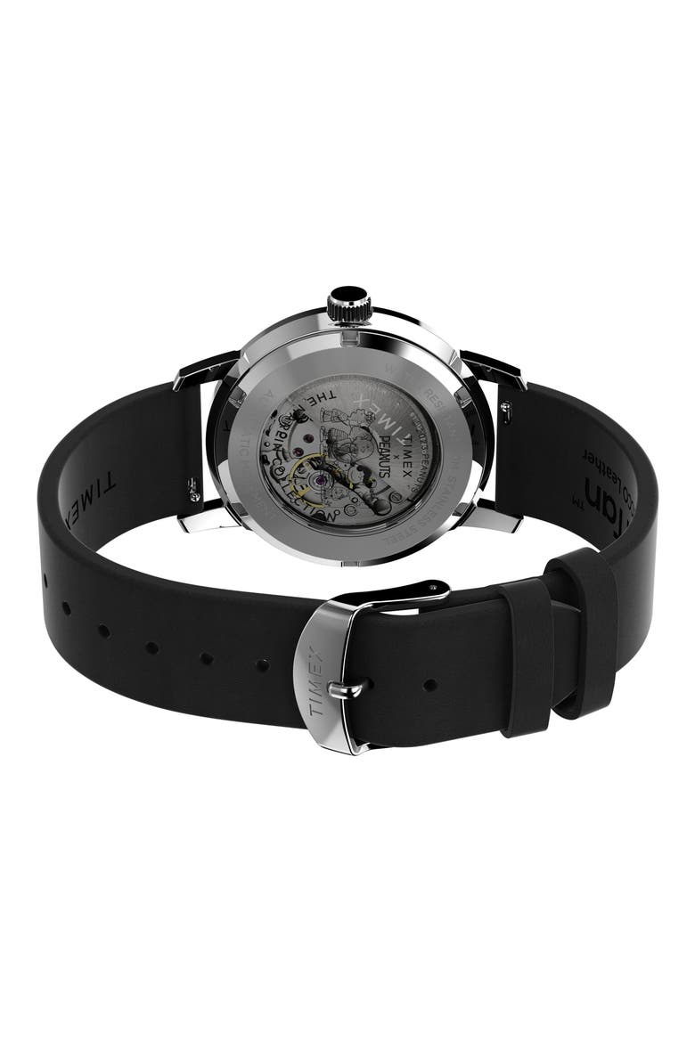 Peanuts Marlin Leather Strap Watch, Alternate, color, STAINLESS STEEL