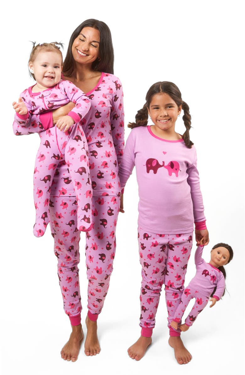 Leveret Kids Footed Printed Cotton Matching Family Pajamas, Animal Kingdom Prints, Alternate, color, Elephant