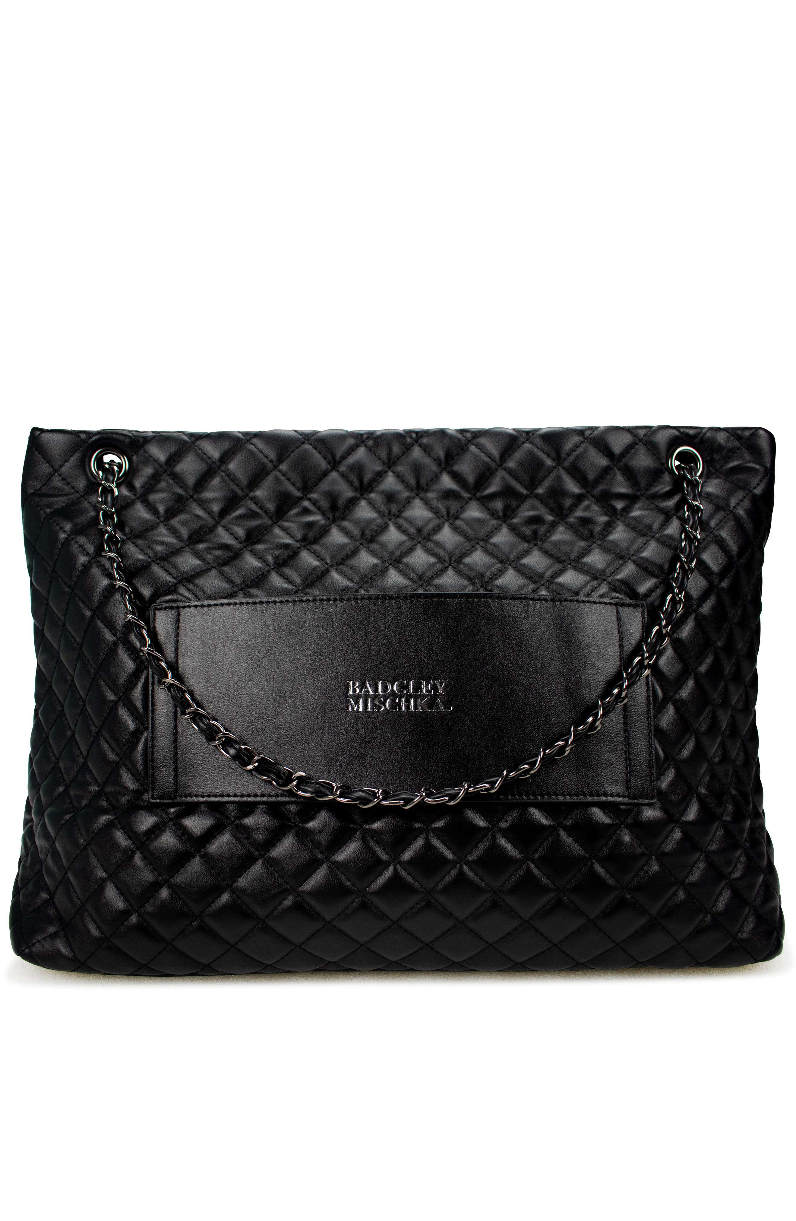 BADGLEY MISCHKA Diana Quilted Vegan Leather Weekender Duffel Bag, Alternate, color, Black