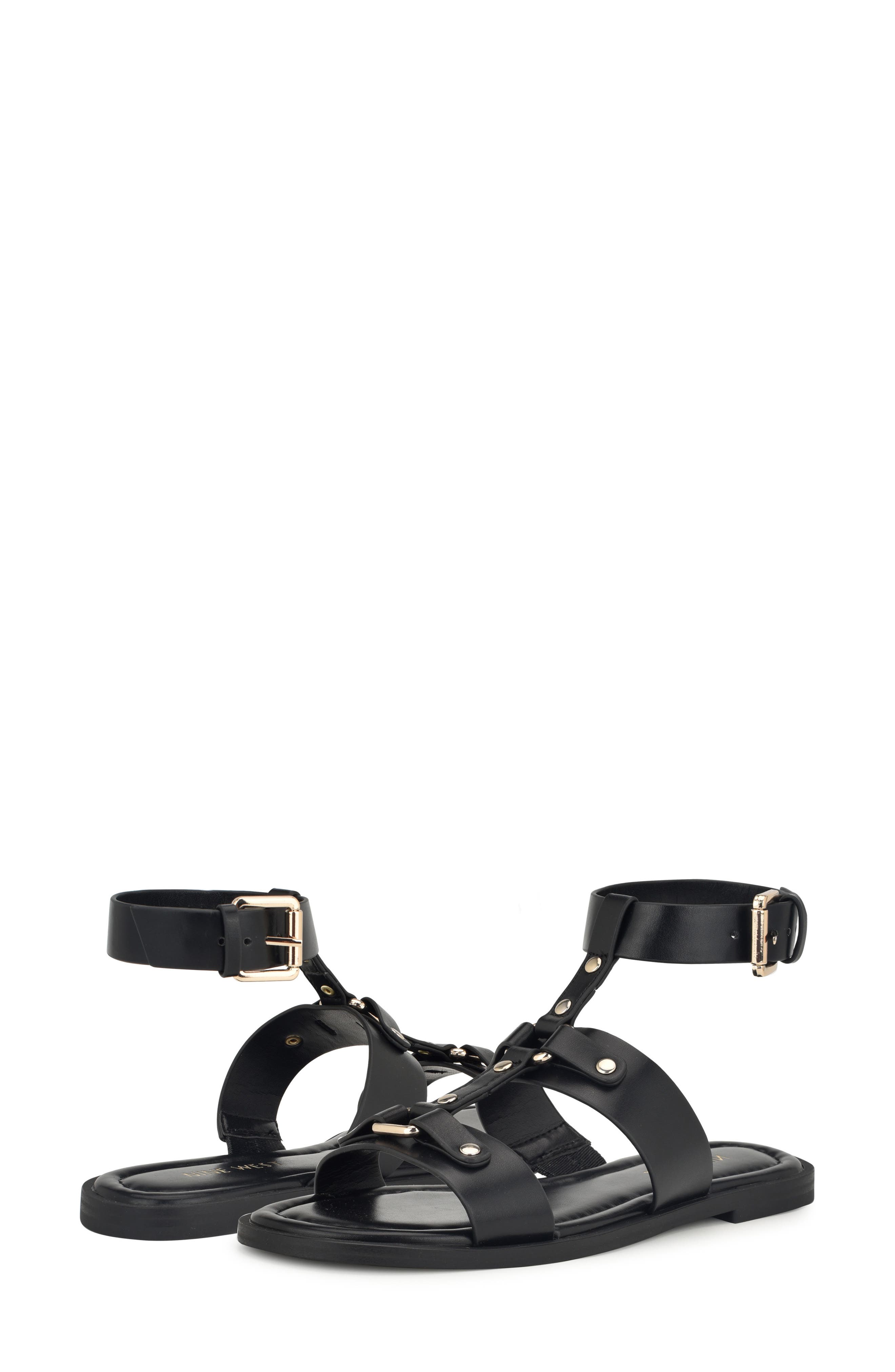 Nine West Jouise Studded Gladiator Sandal, Alternate, color, Black 001