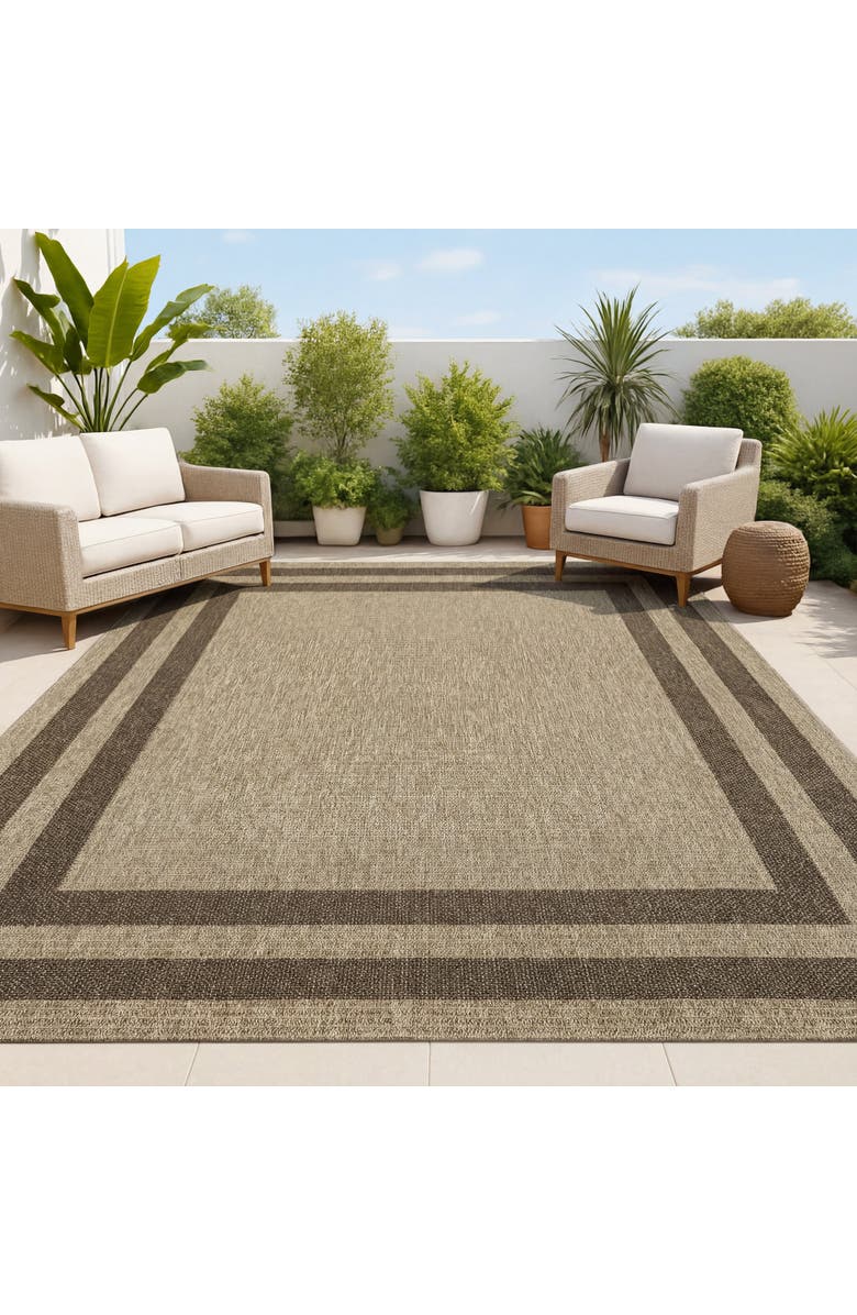 JONATHAN Y Frenzy Easy Jute Minimalist Boho Inset Border Indoor/Outdoor Area Rug, Alternate, color, Natural/Brown
