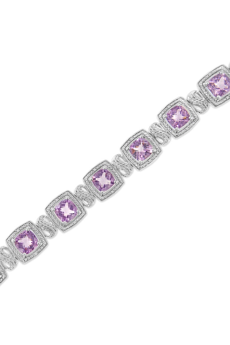 Silver 7x7 mm Cushion Purple Amethyst and 1/10 cttw Diamond Tennis Bracelet, Alternate, color, White