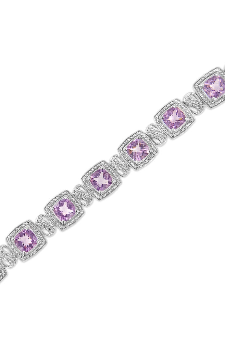Haus of Brilliance Silver 7x7 mm Cushion Purple Amethyst and 1/10 cttw Diamond Tennis Bracelet, Alternate, color, White