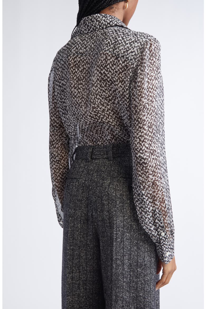 Bouclé Print Silk Chiffon Button-Up Shirt, Alternate, color, HH5QR BOUCLE BCO/ NERO