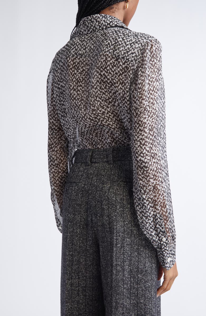 Dolce&Gabbana Bouclé Print Silk Chiffon Button-Up Shirt, Alternate, color, Hh5qr Boucle Bco/ Nero