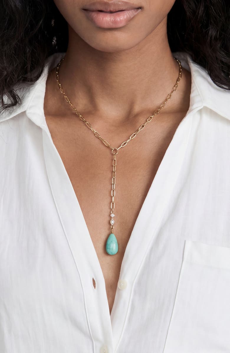 Ettika Teardrop Y-Necklace, Alternate, color, Turquoise