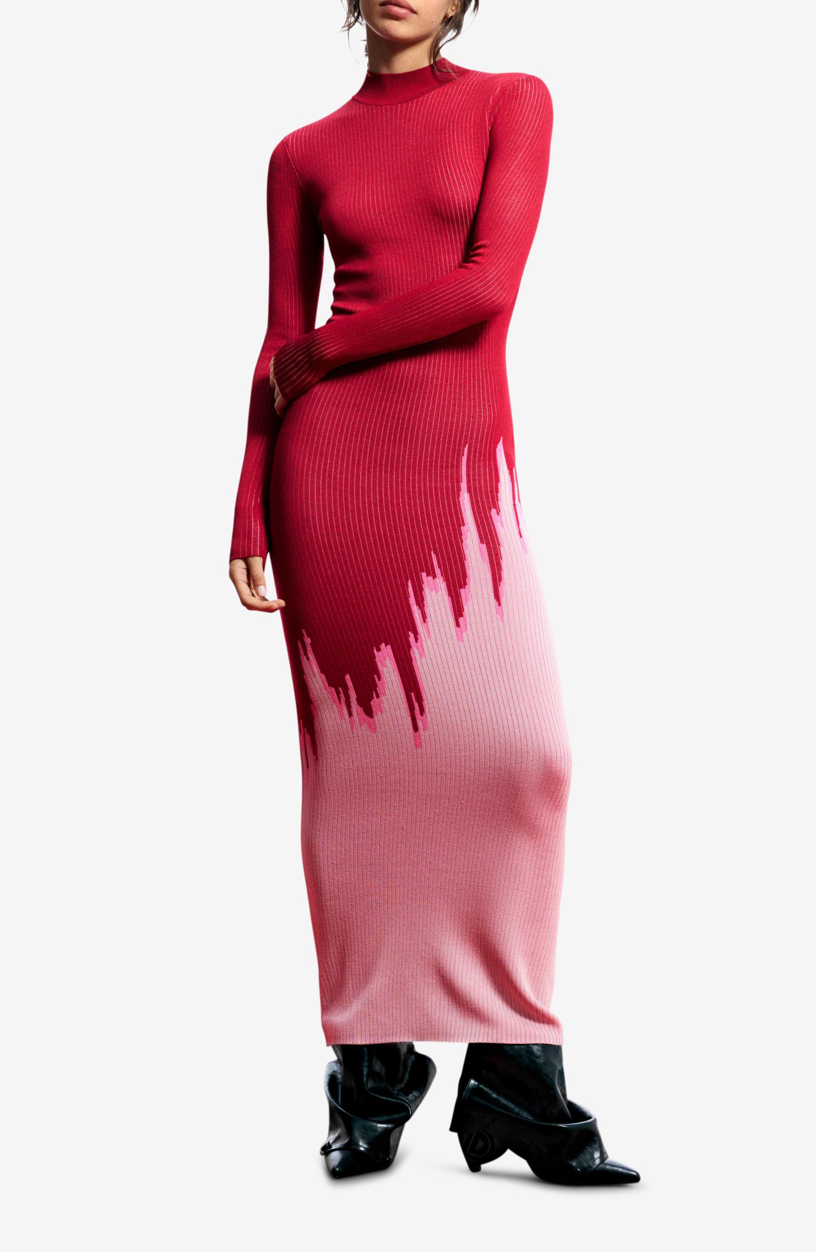 Desigual Mock Neck Maxi Ombré Sweater Dress
