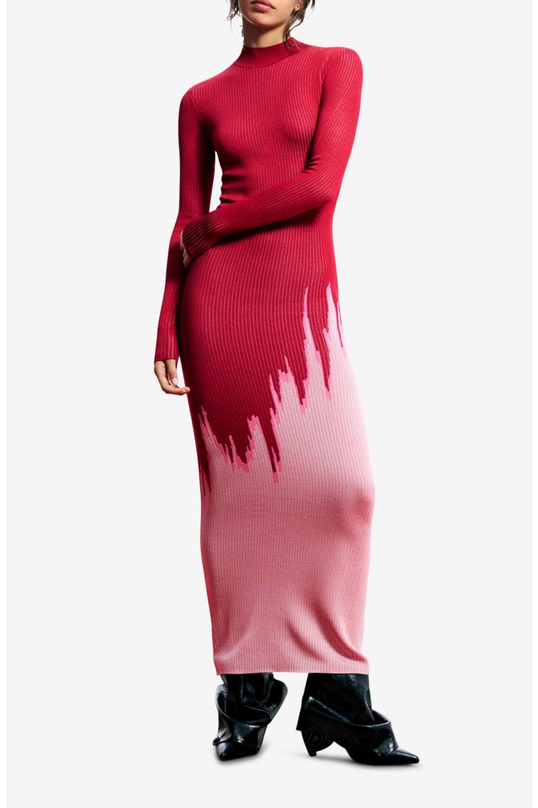 Mock Neck Maxi Ombré Sweater Dress, Main, color, RED
