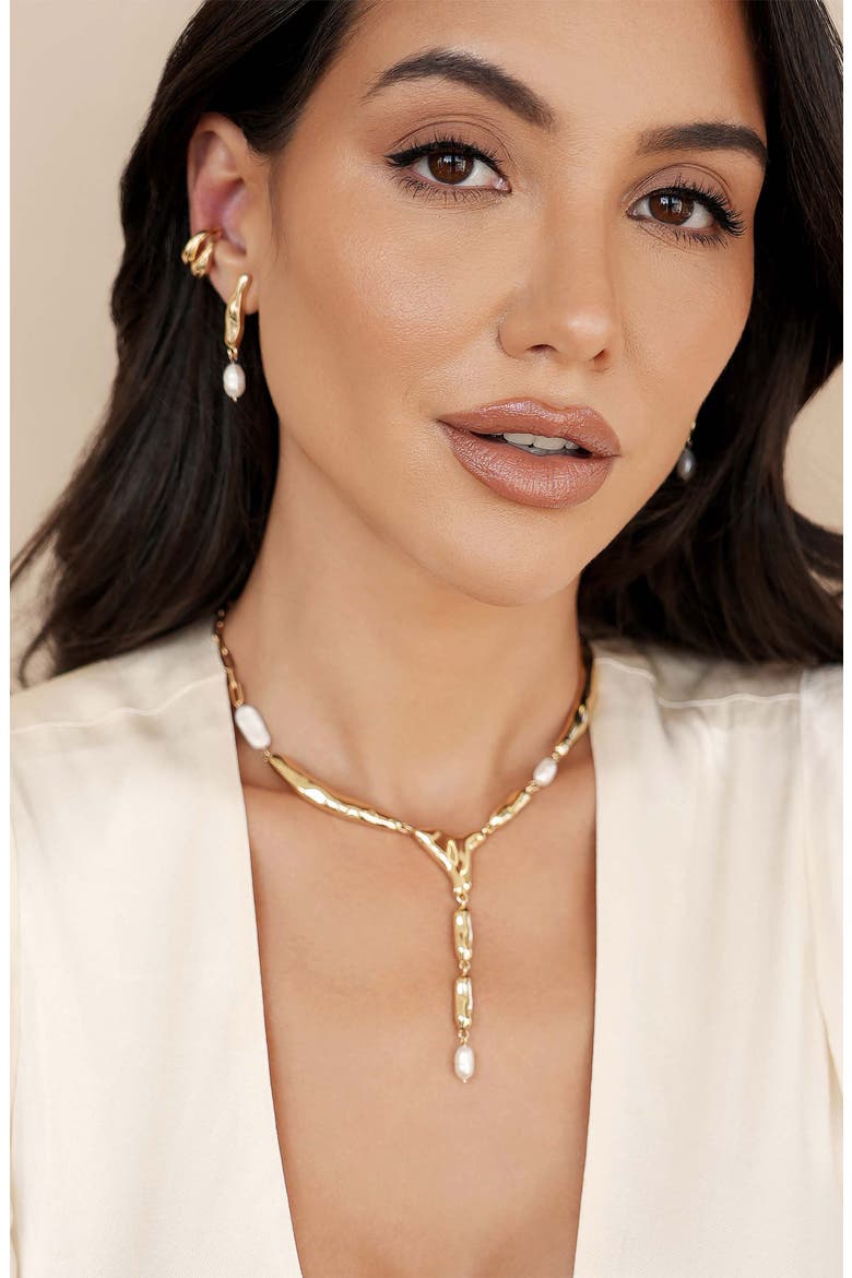 Liquid Elegance Pearl Drop Earrings, Alternate, color, GOLD