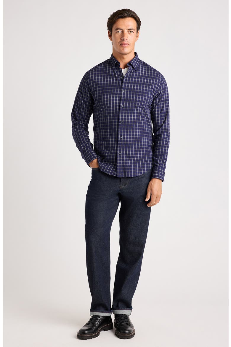 Everyday Lightweight Flannel Plaid Button-Up Shirt, Alternate, color, NAVY BLUE RUFUS PLAID
