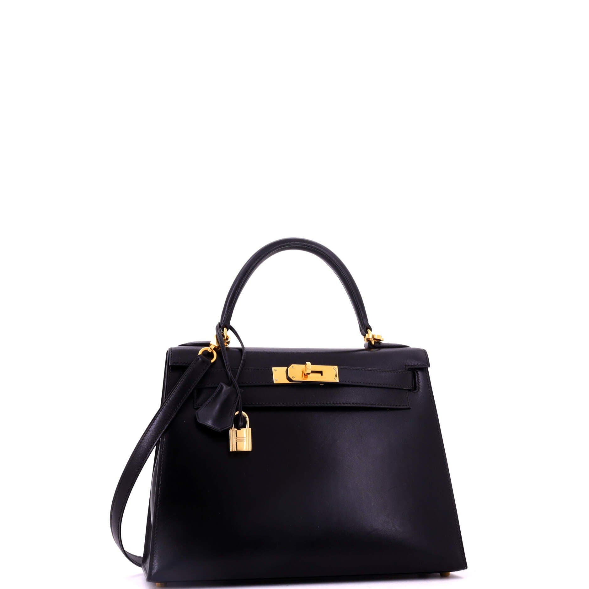 Pre-Owned Hermes Kelly Handbag Black Box Calf with Gold Hardware 28, Alternate, color, Noir