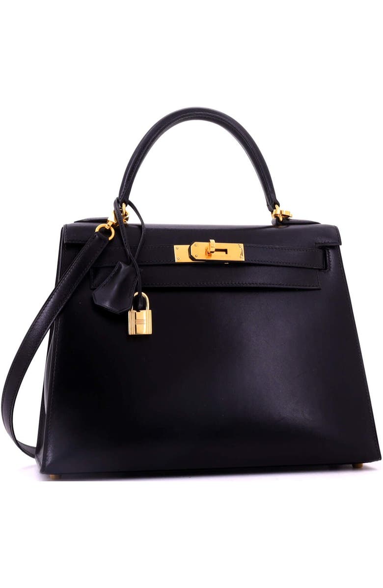 Pre-Owned Hermes Kelly Handbag Black Box Calf with Gold Hardware 28, Alternate, color, Noir