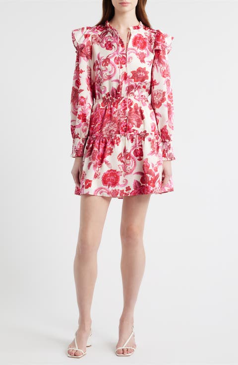 Floral Long Sleeve Tiered Chiffon Minidress