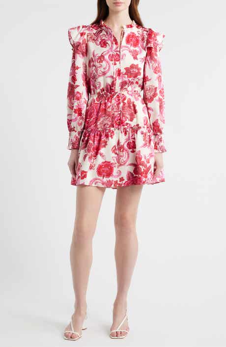 Chelsea28 Floral Long Sleeve Tiered Chiffon Minidress