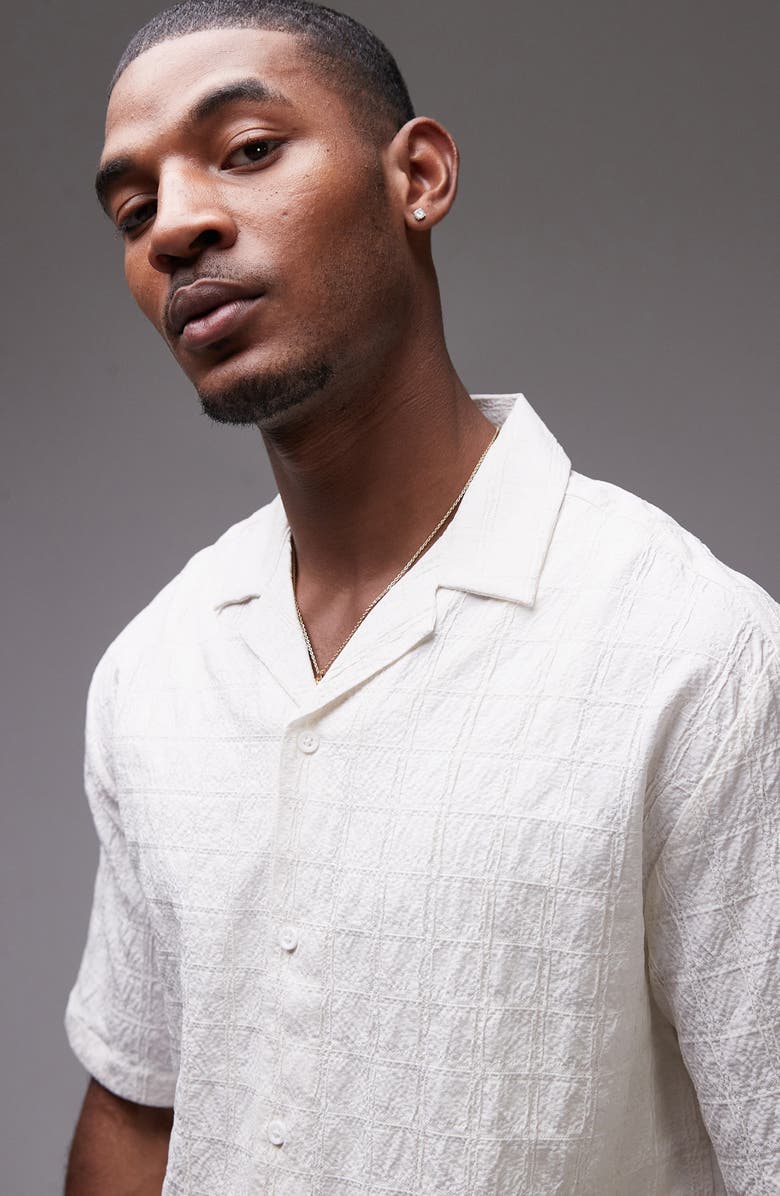 Topman Textured Grid Camp Shirt, Alternate, color,