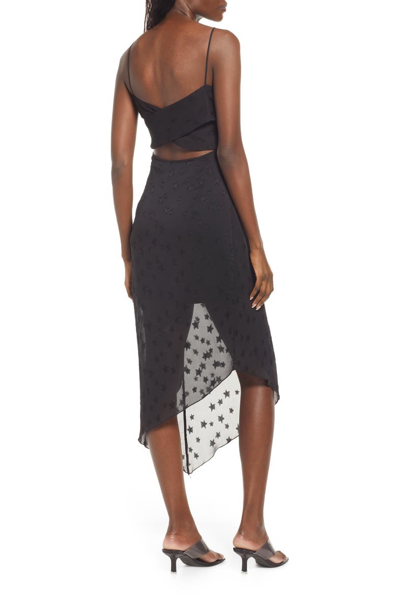 Star Jacquard Asymmetric Cocktail Dress, Alternate, color, BLACK