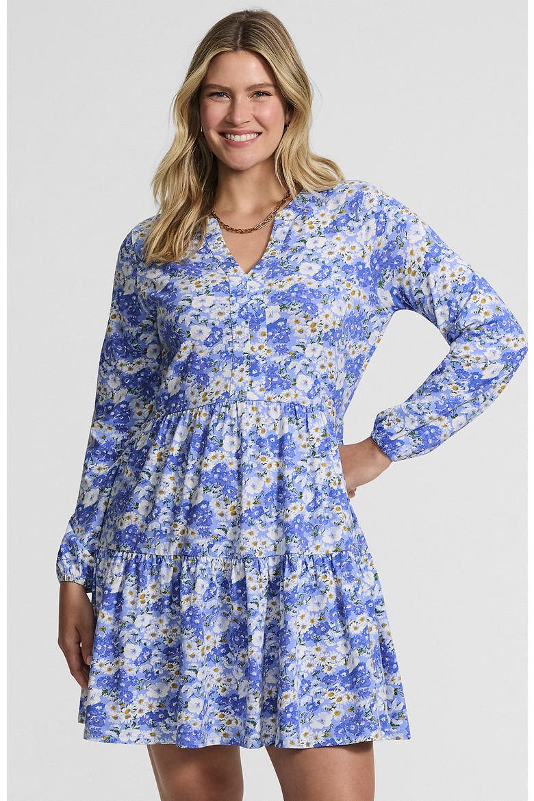 Cotton Jersey Tiered Mini Dress, Main, color, Clear Blue/Ivory Flower Patch