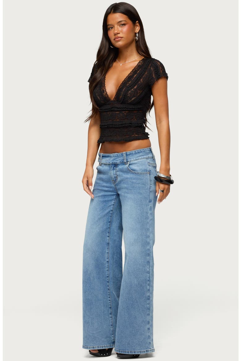 Avalee Plunge Neck Lace Crop Top, Alternate, color, BLACK