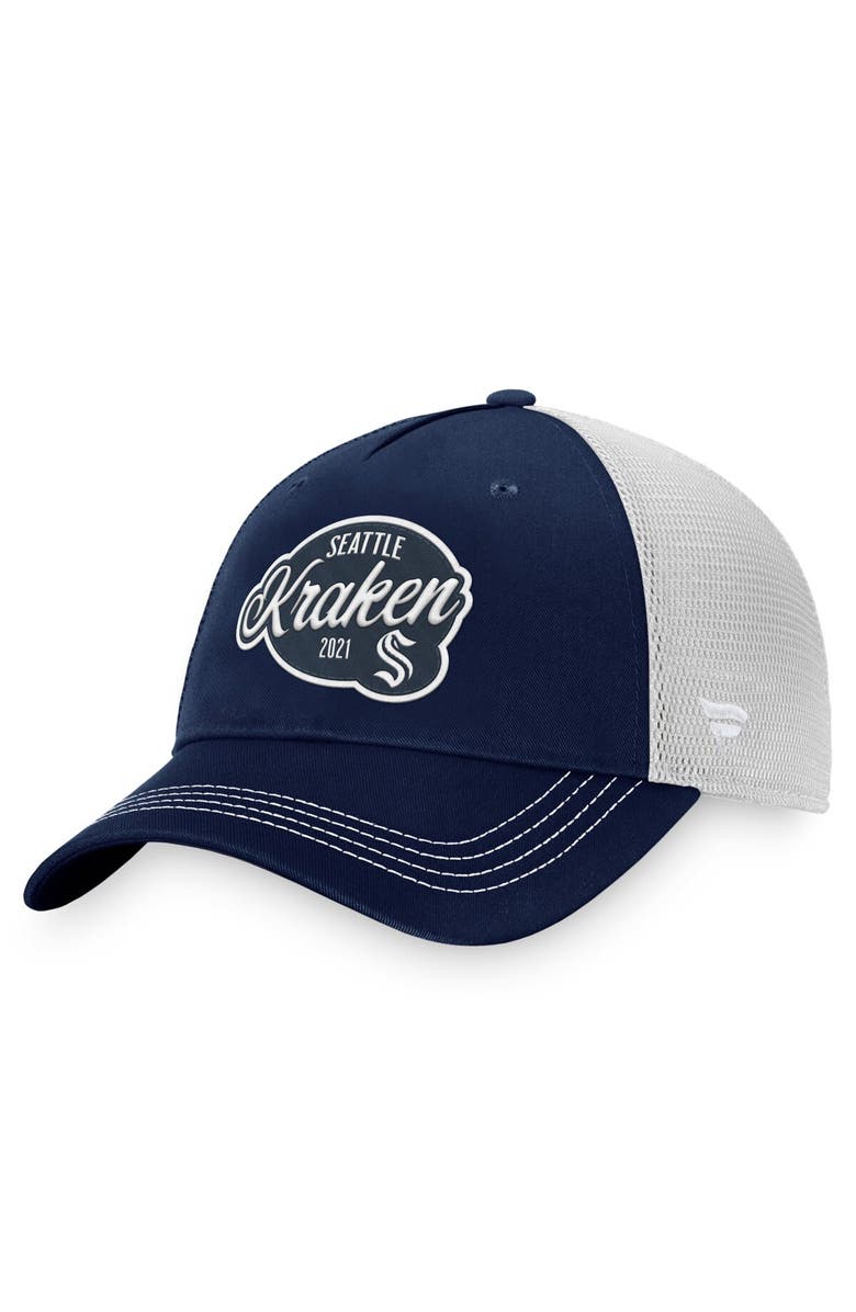 FANATICS Women's Fanatics Branded Deep Sea Blue/White Seattle Kraken Fundamental Trucker Adjustable Hat, Main, color, Navy