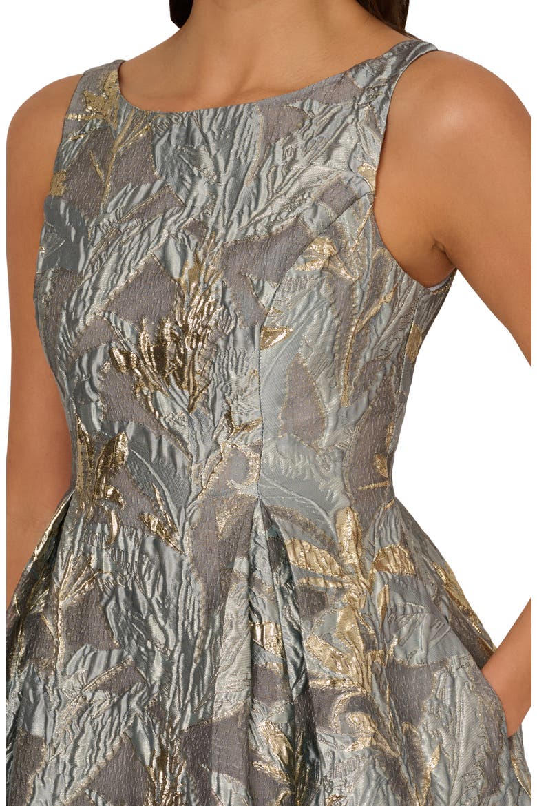 Metallic Leaf Jacquard Fit & Flare Cocktail Dress, Alternate, color, SLATE