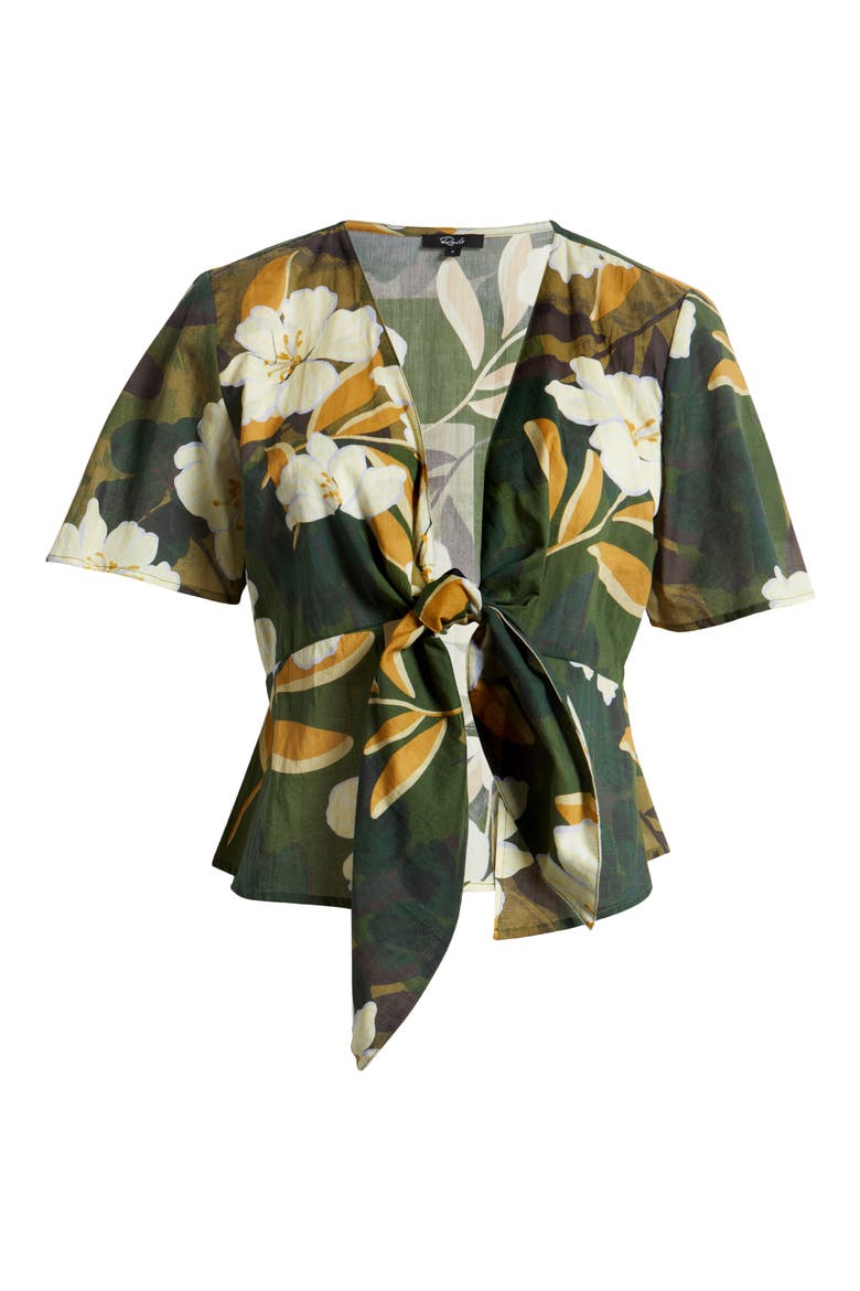 Tia Floral Tie Front Cotton Top, Alternate, color, PLUMERIAS