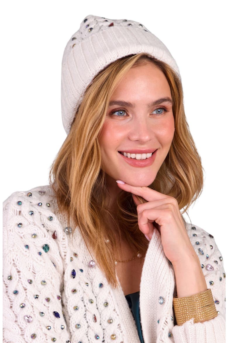 Embellished Cable Knit Beanie, Alternate, color, IVORY