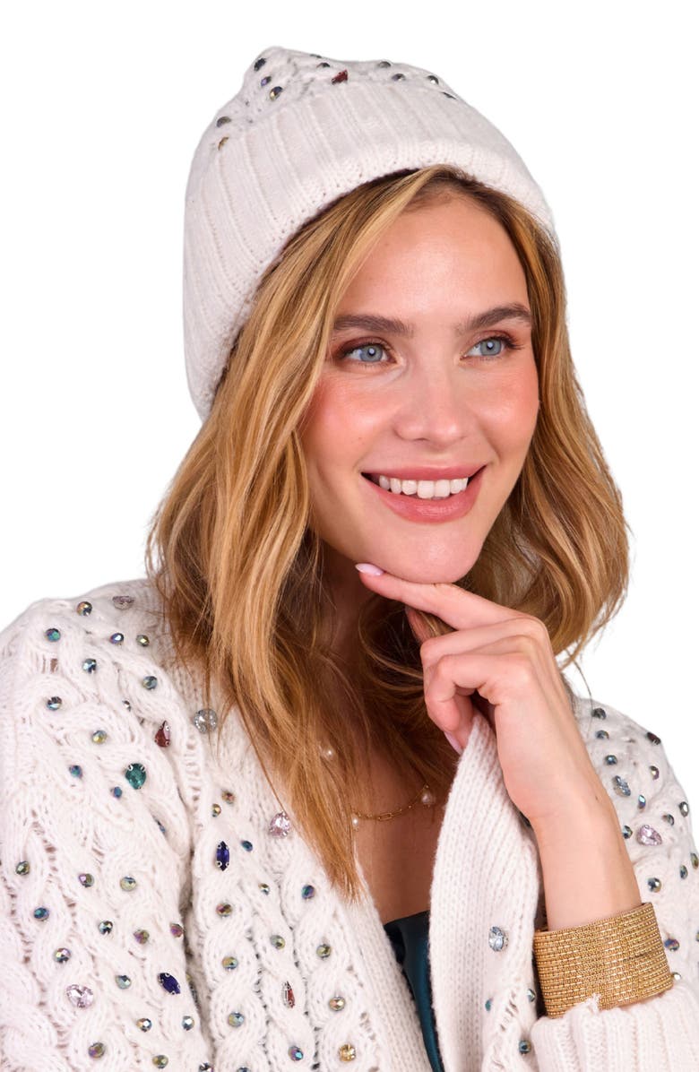 SAACHI Embellished Cable Knit Beanie, Alternate, color, Ivory