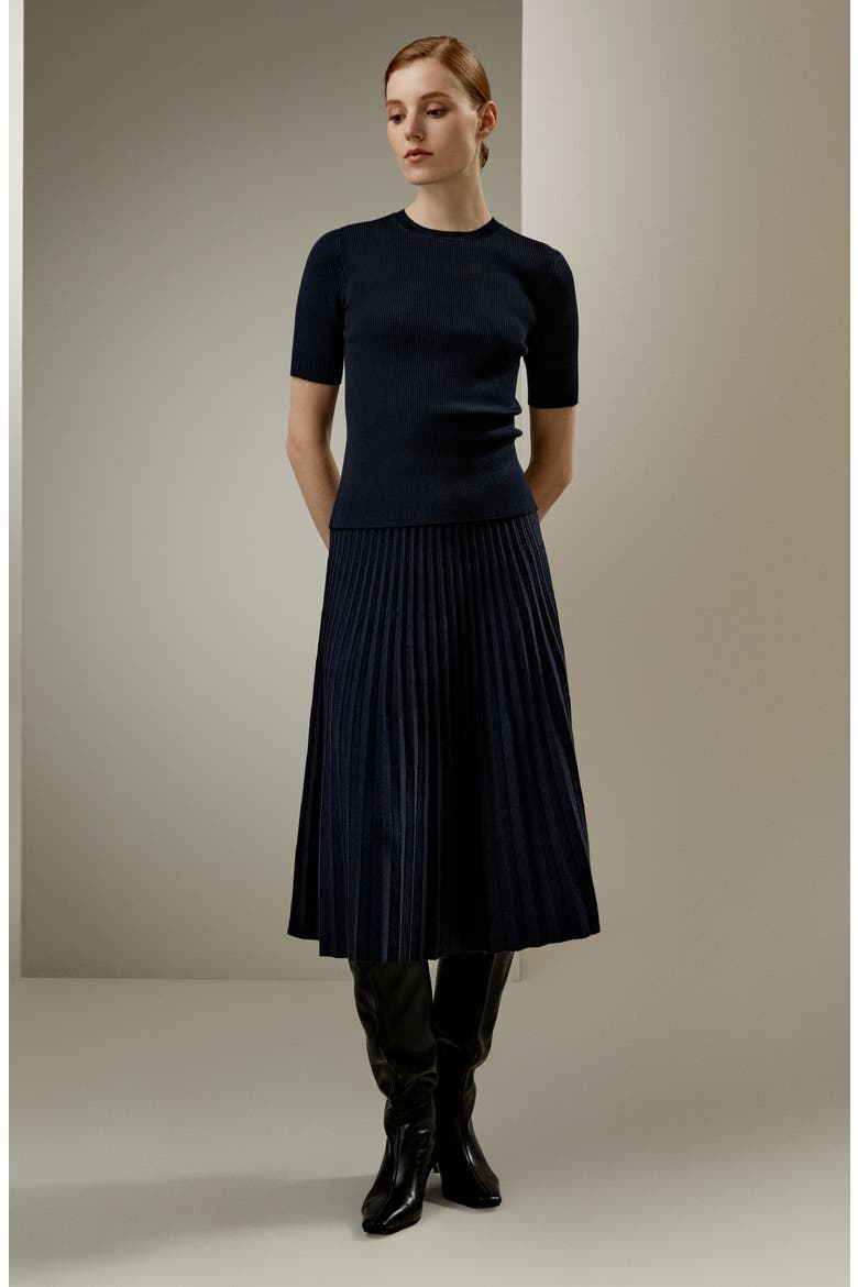 Women's Essential Silk Knit Top, Alternate, color, Navy Blue