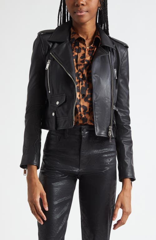 L'agence Blakely Crop Leather Biker Jacket In Black