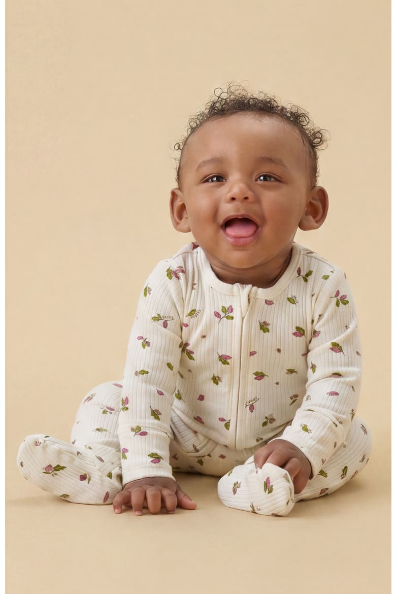 Ribbed Two Way Zip-Up Sleepsuit, Alternate, color, Autumn Leaf Woodland Gardenia