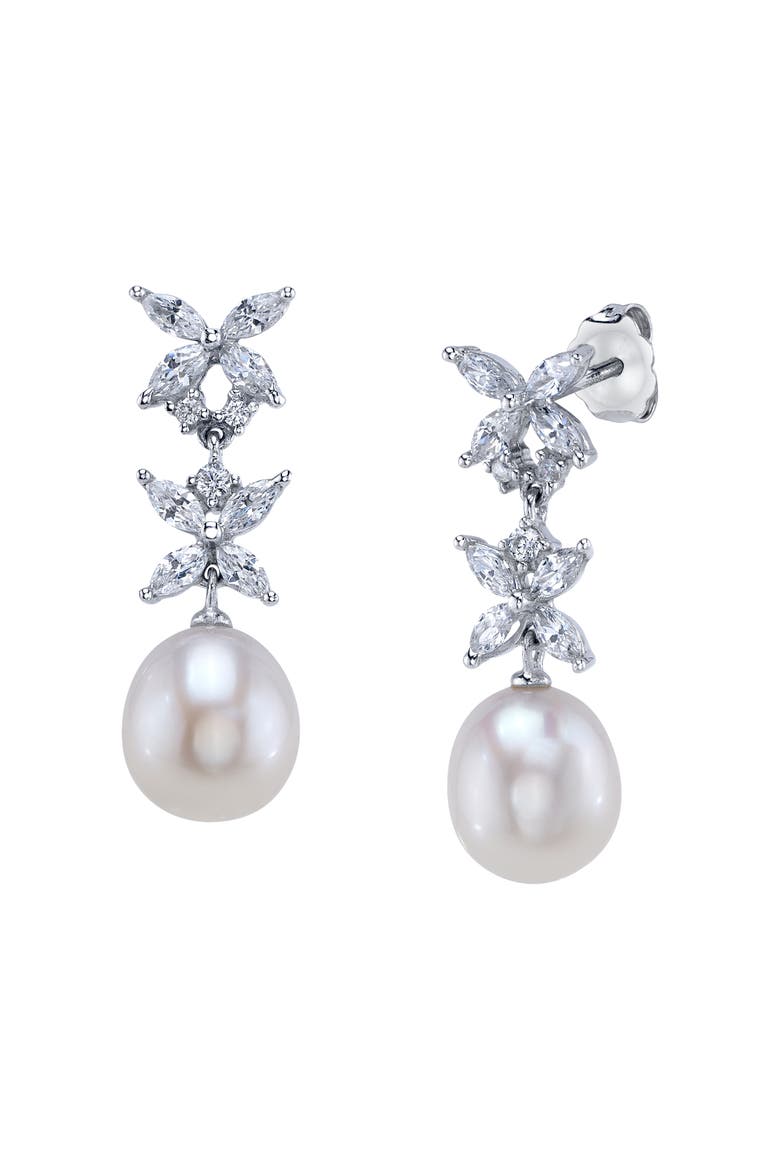 White Freshwater Pearl Sparkle Earrings, Main, color, Sterling Silver