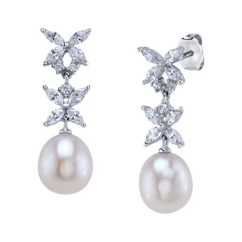 White Freshwater Pearl Sparkle Earrings