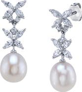 The Pearl Source White Freshwater Pearl Sparkle Earrings