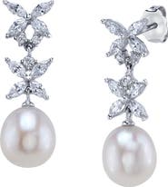 The Pearl Source White Freshwater Pearl Sparkle Earrings
