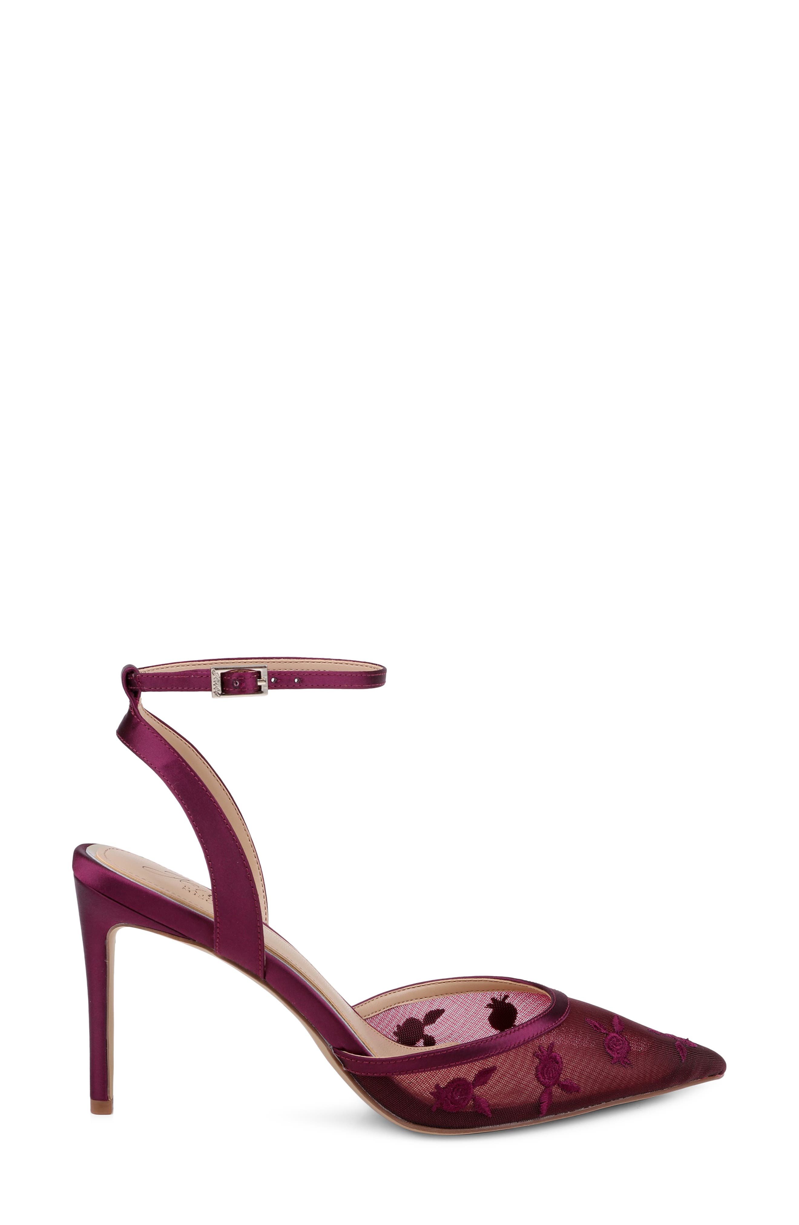Zaida Ankle Strap Pointed Toe Pump, Alternate, color, WINE SATIN