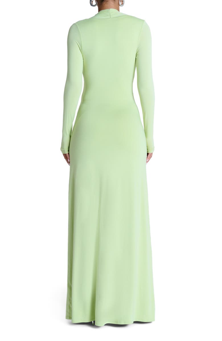 Naked Wardrobe Plunge Neck Long Sleeve Stretch Jersey Maxi Dress, Alternate, color, Pistachio