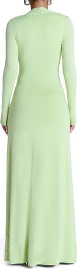 Plunge Neck Long Sleeve Stretch Jersey Maxi Dress
