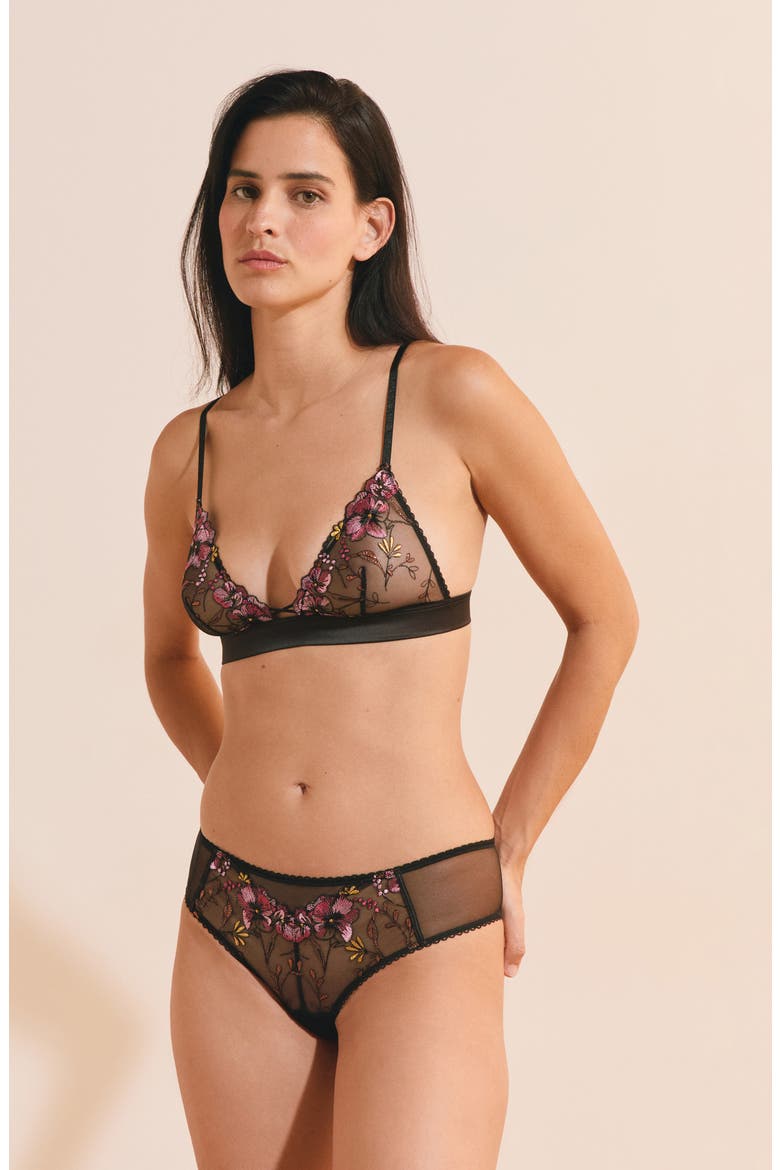 Nova Embroidered Triangle Bralette, Alternate, color, BLACK