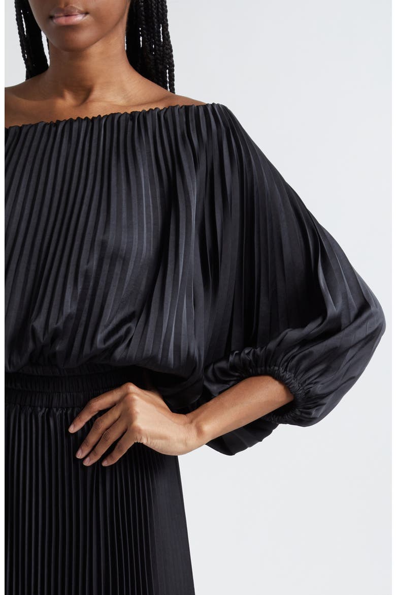 Sienna Pleated Off the Shoulder Maxi Dress, Alternate, color, BLACK