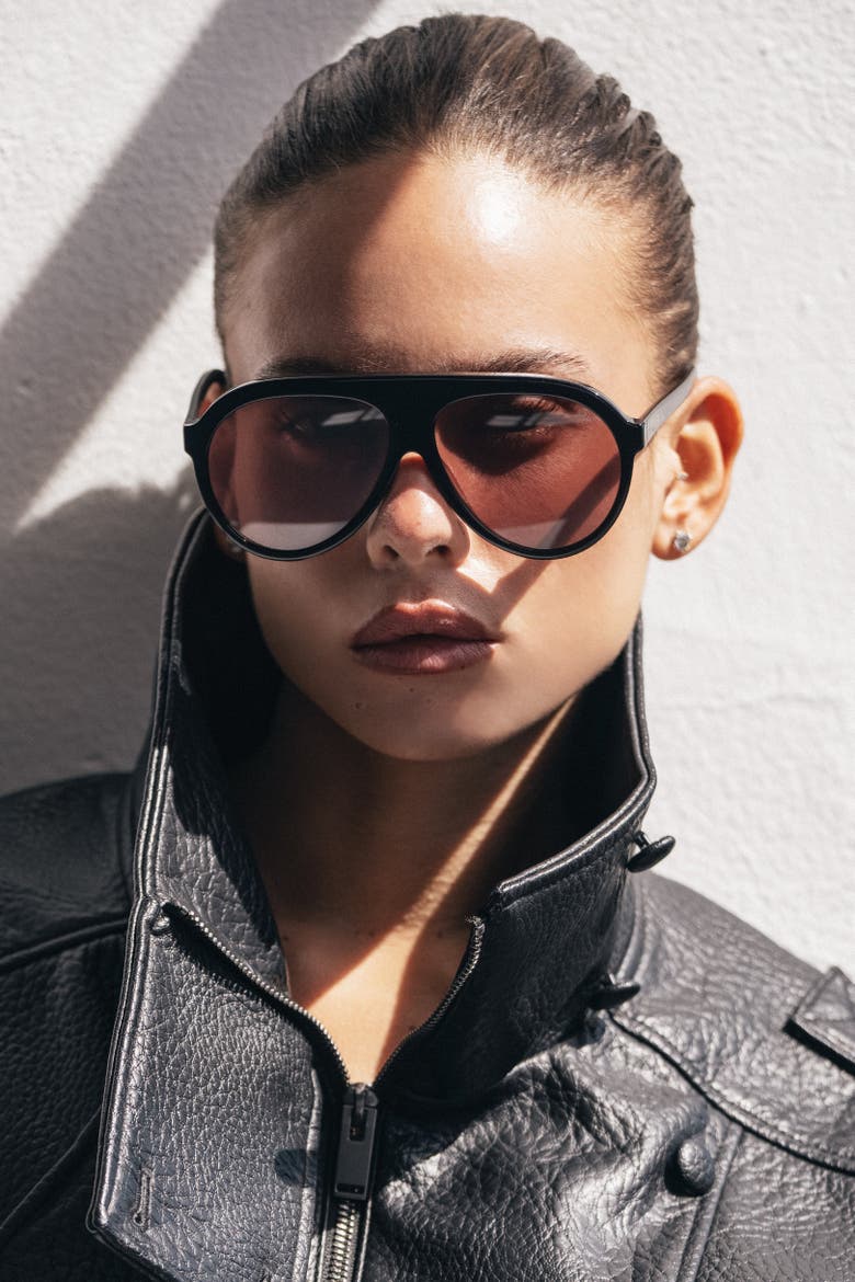 Maxwell Oversized Aviator Sunglasses, Alternate, color, Black