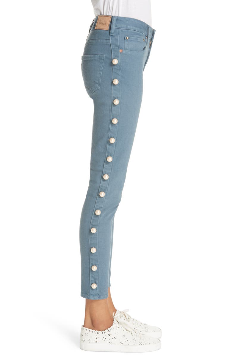 Tu es mon Trésor Imitation Pearl Embellished Jeans, Alternate, color, 
